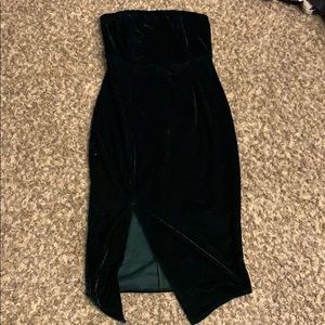 Dark green velvet strapless dress
